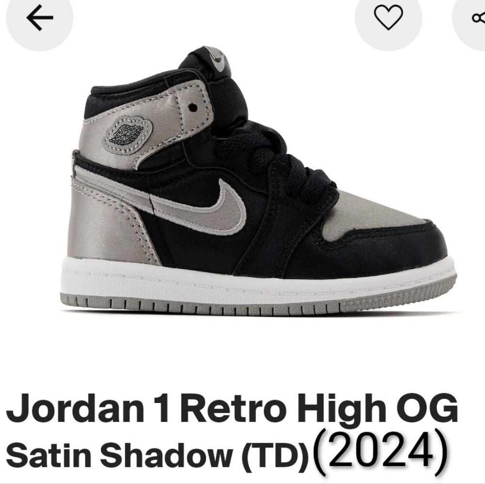 Jordan 1 Retro High OG (TD) Satin Shadow Size 7c New With Box